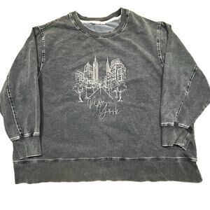 Jane Delancey 1X NYC Skyline Sweatshirt Gray Graphic Pullover Embroidered